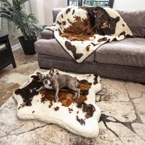 PupRug™ Junior Memory Foam Bed   Matching Waterproof Blanket Bundle - Brown Faux Cowhide