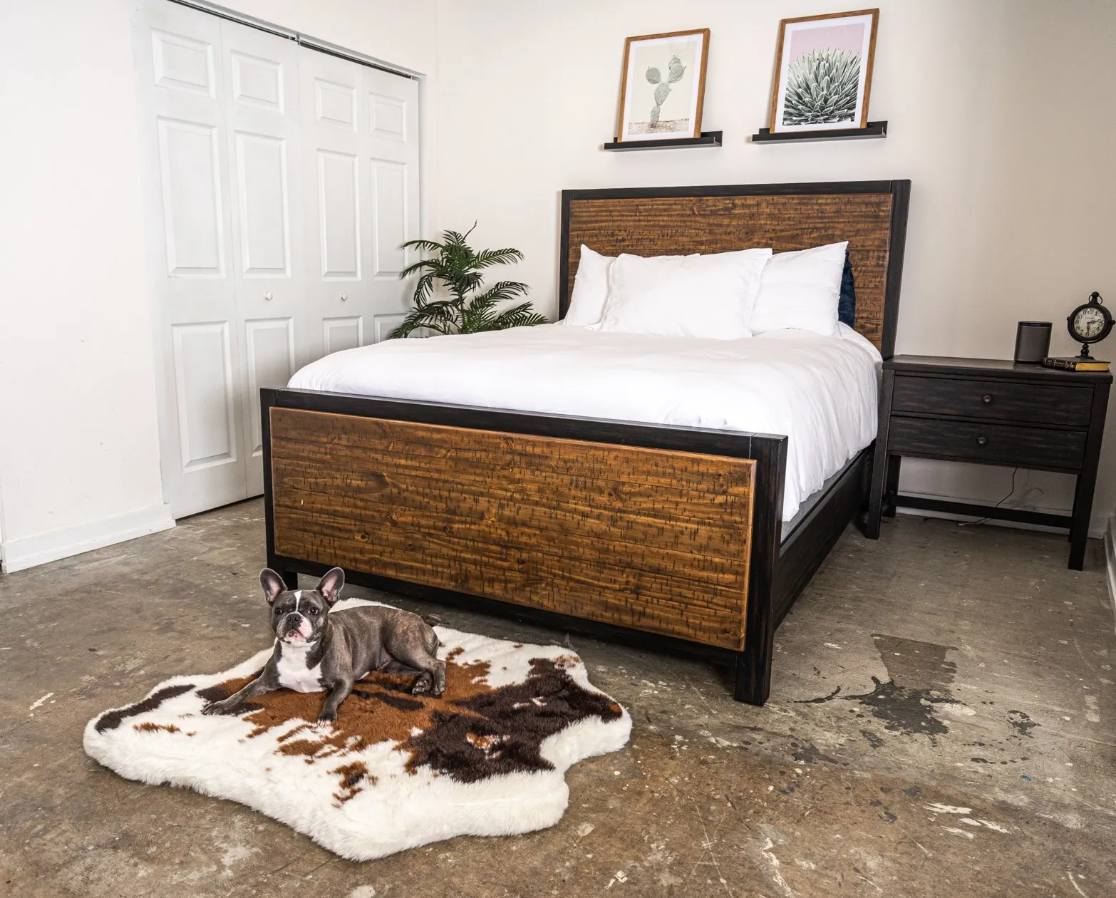 PupRug™ Junior Memory Foam Bed   Matching Waterproof Blanket Bundle - Brown Faux Cowhide