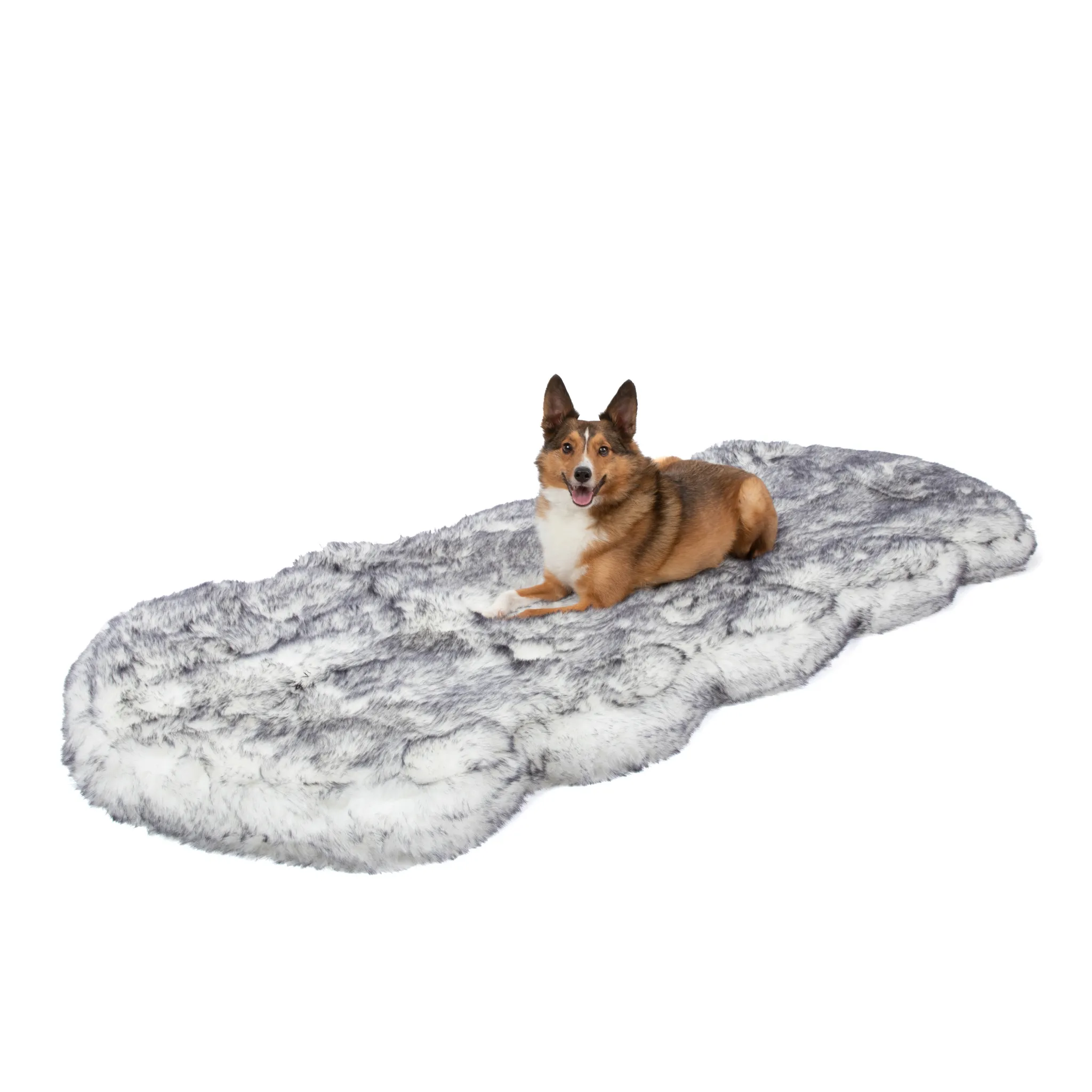 PupRug™ Luxe Orthopedic Runner Bed   Matching Waterproof Blanket  Bundle - Ultra Plush Arctic Fox