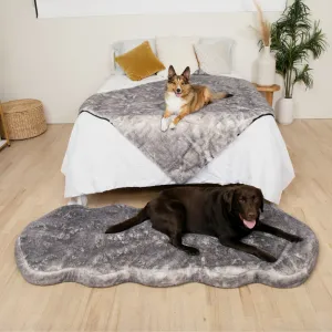 PupRug™ Luxe Orthopedic Runner Bed   Matching Waterproof Blanket  Bundle - Ultra Soft Chinchilla