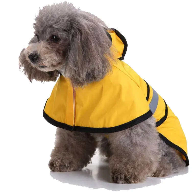 Reflective Yellow Dog Raincoat with Hood, Waterproof Pet Rain Jacket for Small Puppy Large Dogs