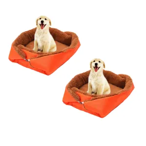 SOGA 2X Orange Dual purpose Cushion Nest Cat Dog Bed Warm Plush Kennel Mat Pet Home Travel Essentials