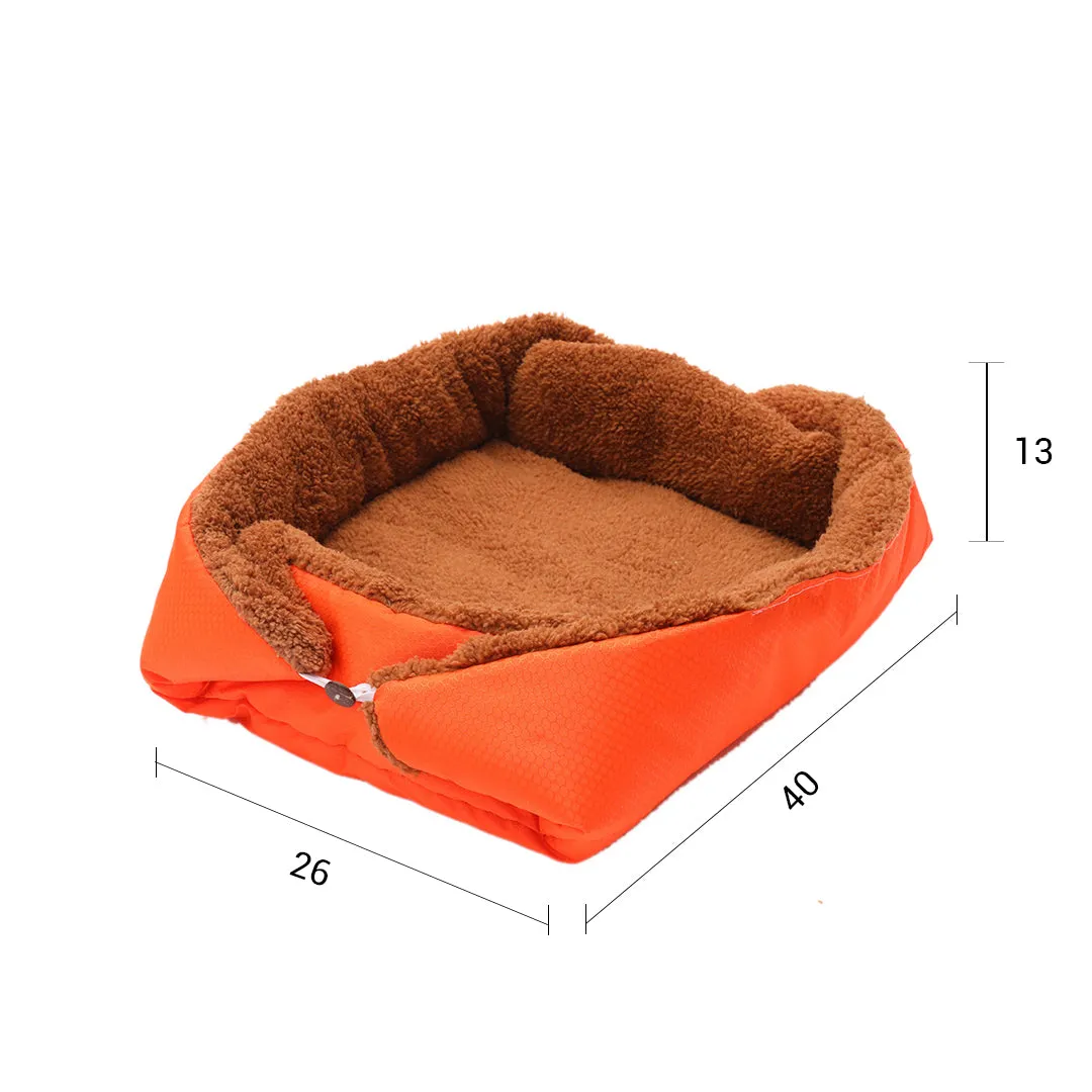 SOGA 2X Orange Dual purpose Cushion Nest Cat Dog Bed Warm Plush Kennel Mat Pet Home Travel Essentials