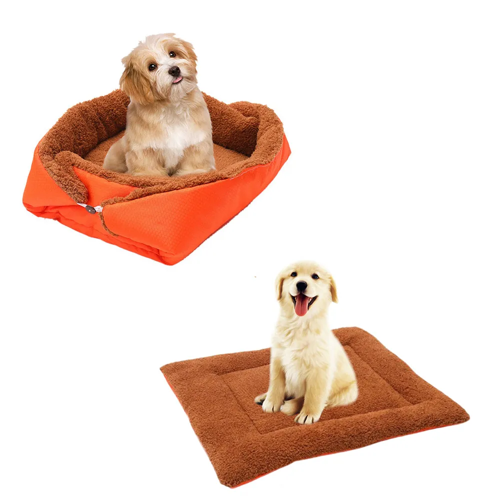 SOGA 2X Orange Dual purpose Cushion Nest Cat Dog Bed Warm Plush Kennel Mat Pet Home Travel Essentials