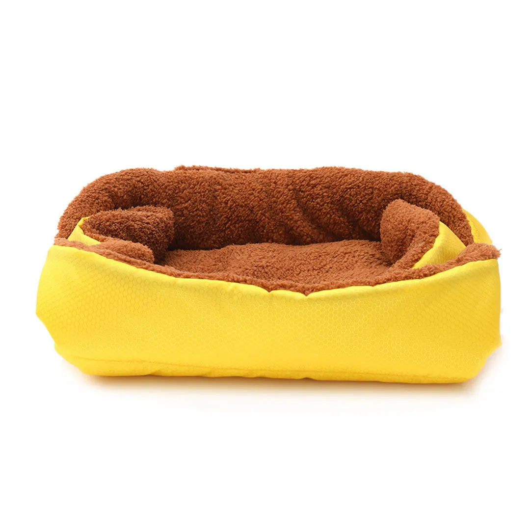 SOGA 2X Yellow Dual purpose Cushion Nest Cat Dog Bed Warm Plush Kennel Mat Pet Home Travel Essentials