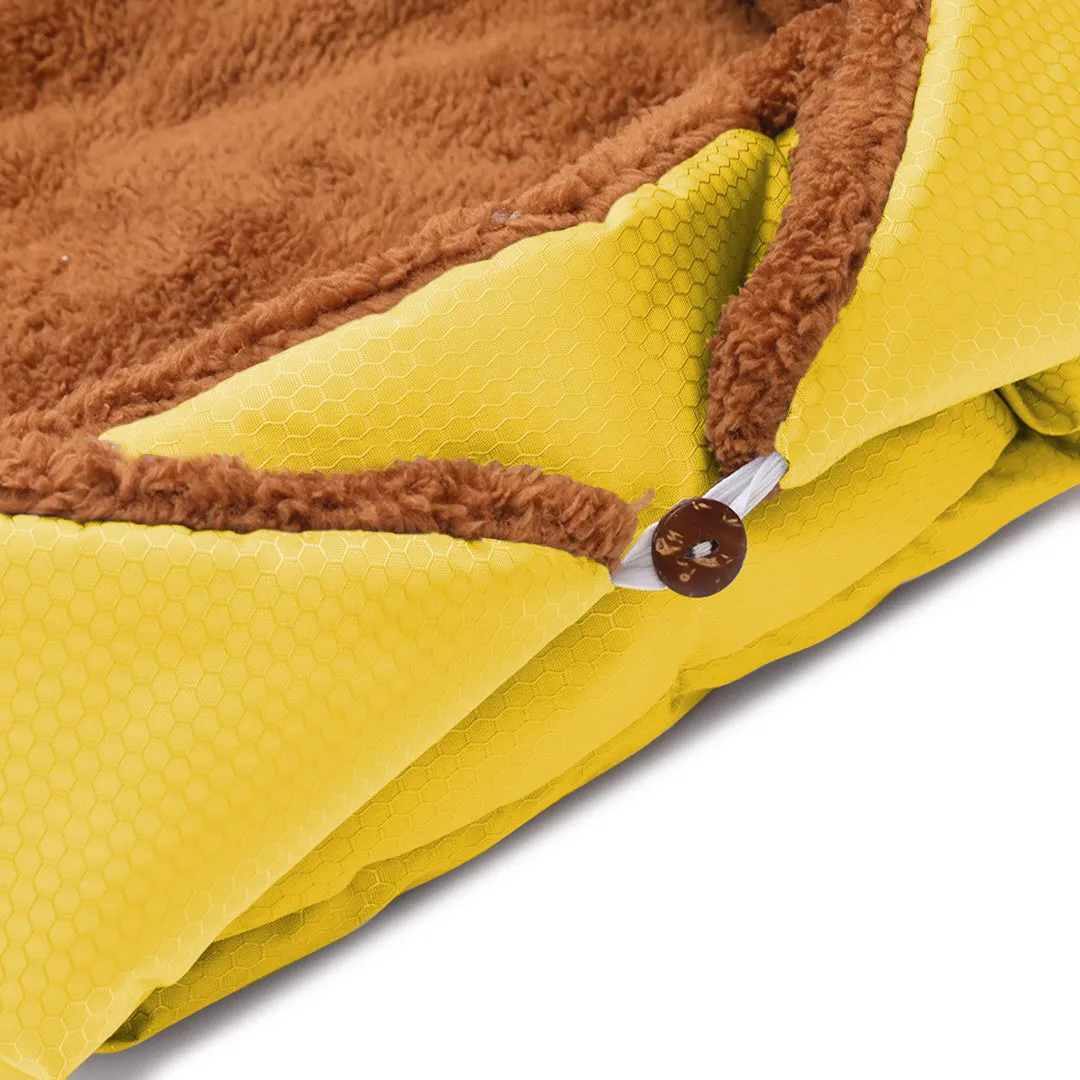 SOGA 2X Yellow Dual purpose Cushion Nest Cat Dog Bed Warm Plush Kennel Mat Pet Home Travel Essentials
