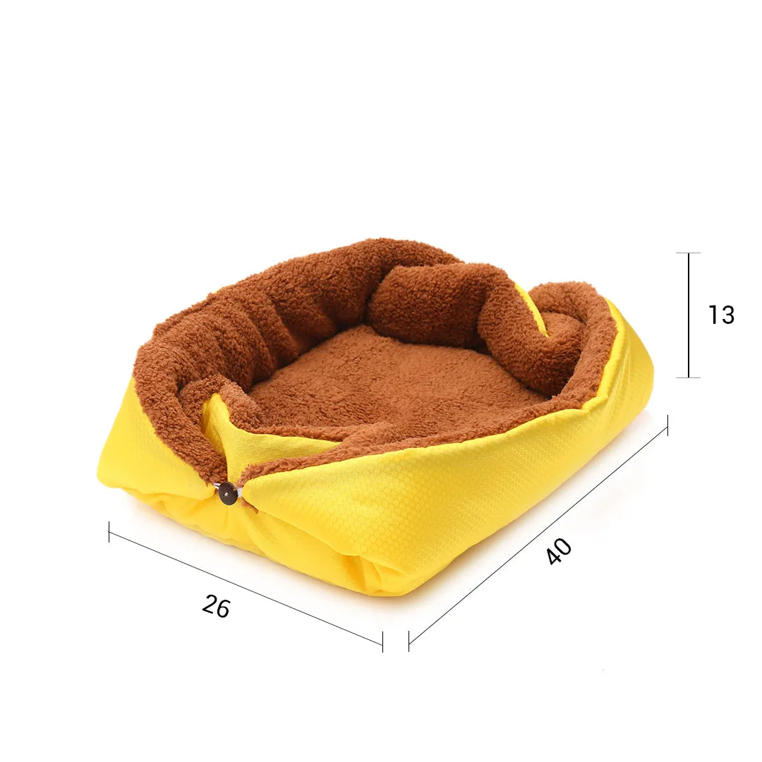 SOGA 2X Yellow Dual purpose Cushion Nest Cat Dog Bed Warm Plush Kennel Mat Pet Home Travel Essentials