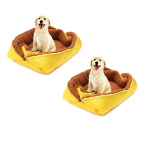 SOGA 2X Yellow Dual purpose Cushion Nest Cat Dog Bed Warm Plush Kennel Mat Pet Home Travel Essentials