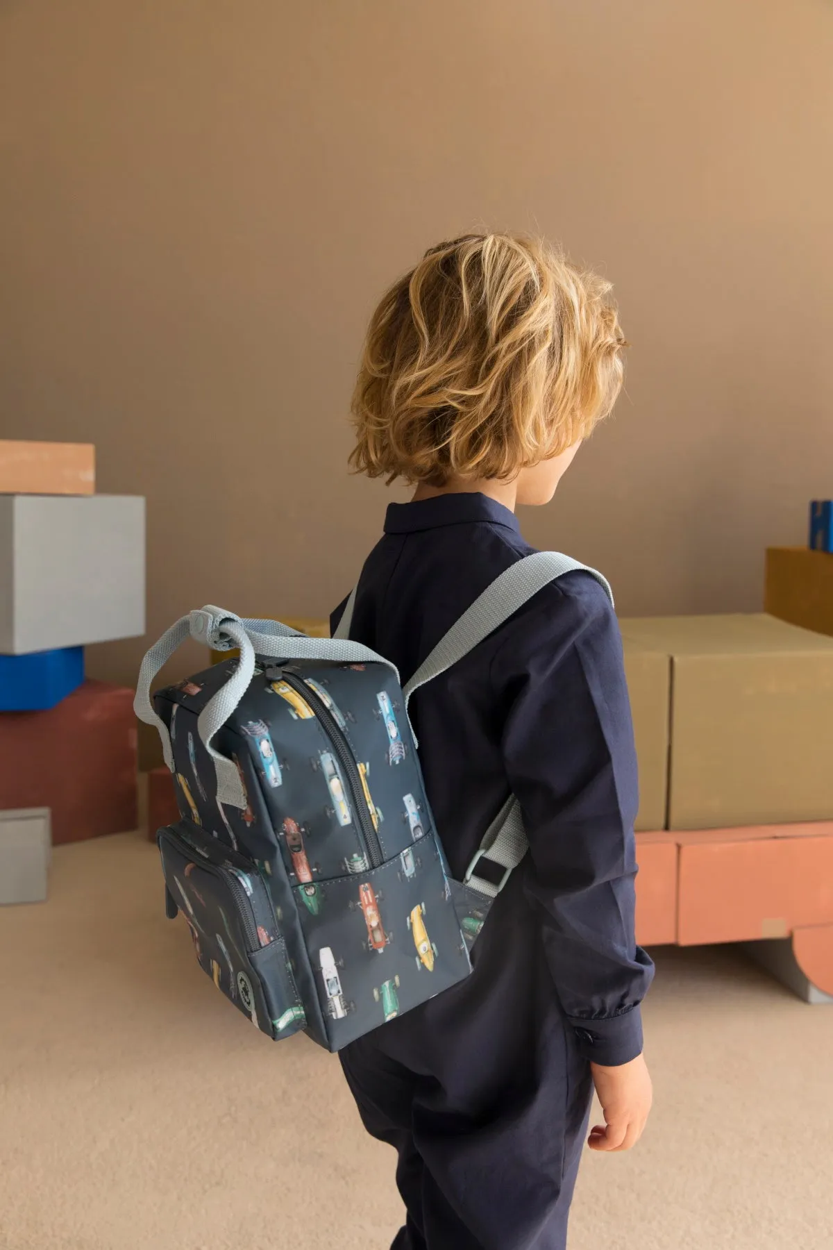 Studio Ditte Small Backpack Dark Blue, Racing Cars