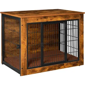 Stylish Dog Crate Furniture with Thick Cushion & Double Doors – Wooden End Table Chew-Resistant Dog Kennel