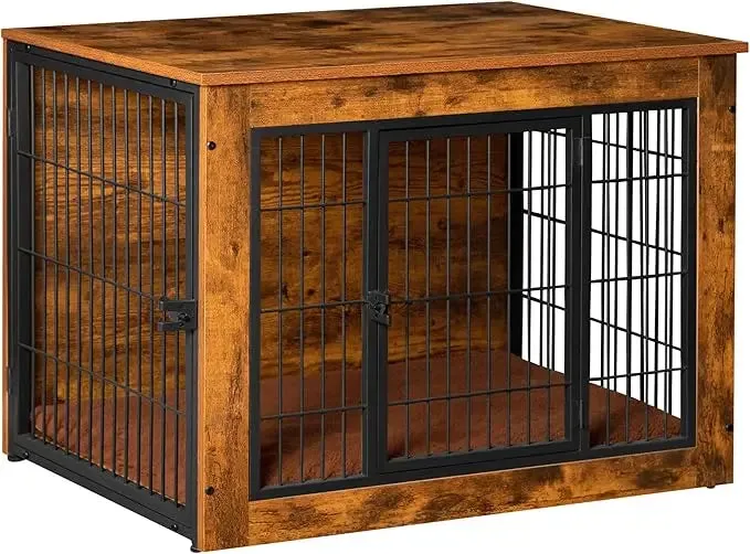 Stylish Dog Crate Furniture with Thick Cushion & Double Doors – Wooden End Table Chew-Resistant Dog Kennel