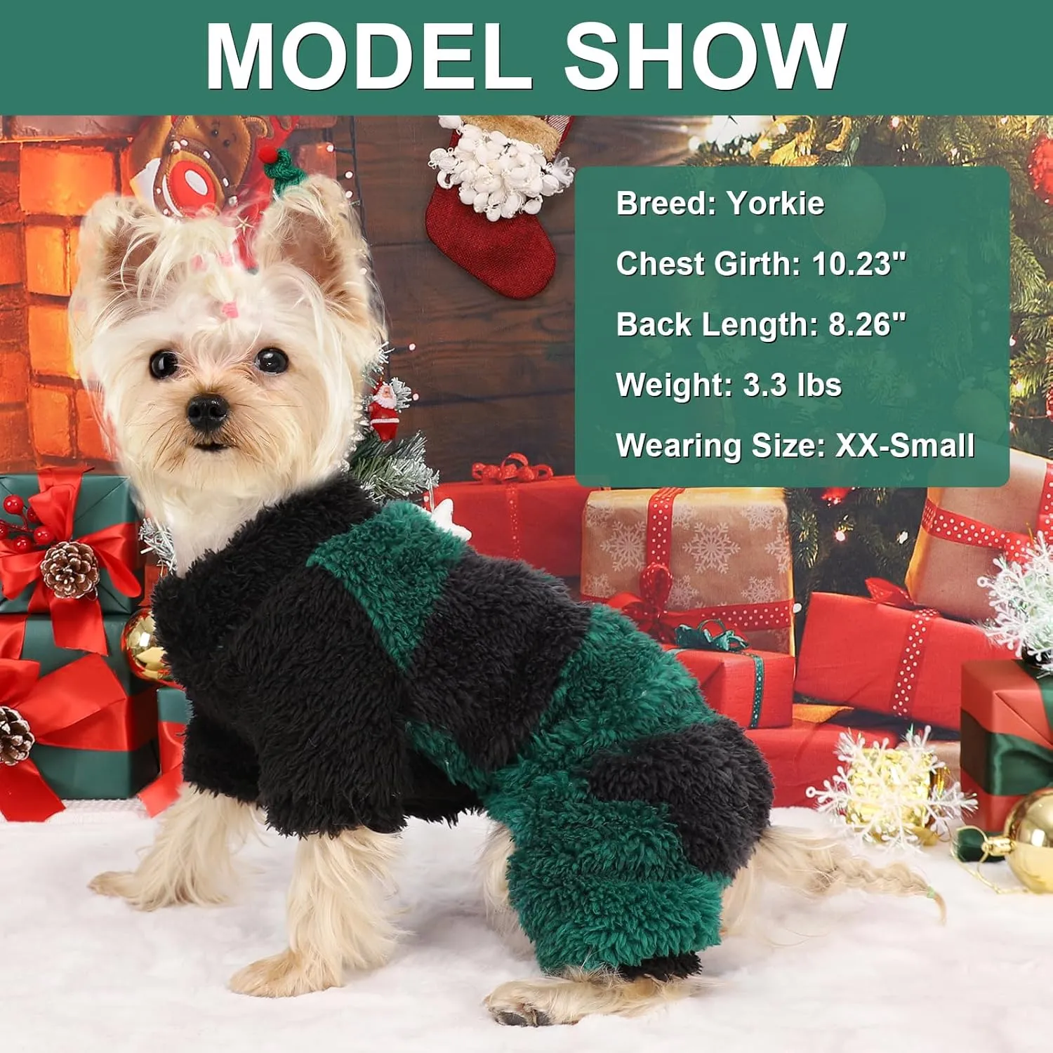 Turtleneck Dog Pajamas for Small Dogs, Fleece Puppy Sweater, Winter Cute Tiny Pet Clothes Pet Jumpsuits Chihuahua Yorkie Puppy Cat Clothes (Medium, Green)