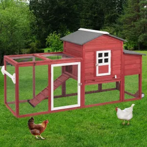 Wooden Chicken Coop Cage Outdoor Indoor Hen House with Nesting Box, Waterproof Roof, Removable Tray for Poultry Pets Enclosure Garden Backyard (RED)